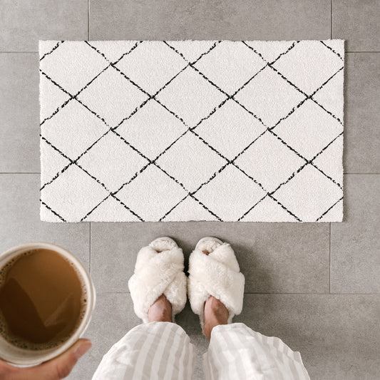 Paillasson lavable à carreaux crème