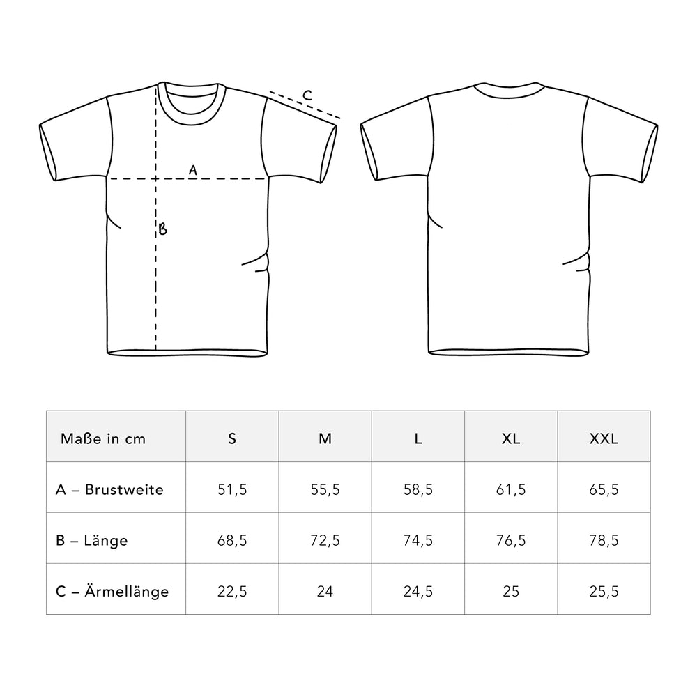 Größentabelle für T-Shirts von Eulenschnitt