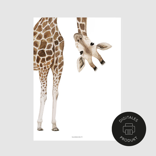 Schlichtes Poster mit Giraffenmotiv zum Selbstausdrucken als Wanddeko fürs Kinderzimmer.