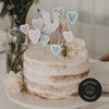 DIY Cake Topper Storch mit rosa und blauen Herzen – Digitale Geburtstagsdeko zum Ausdrucken von Eulenschnitt.