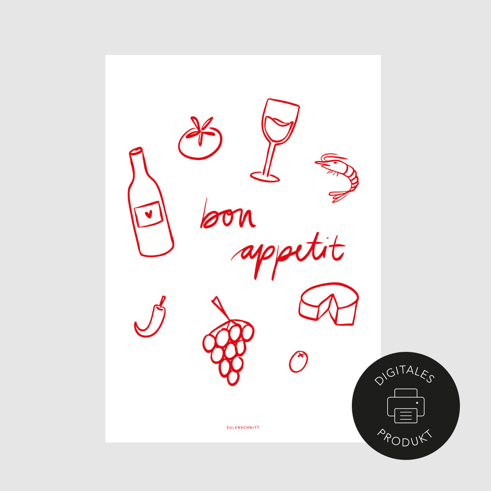 Schlichte Ansicht vom Bon appetit-Poster zum Download in verschiedenen Formaten.