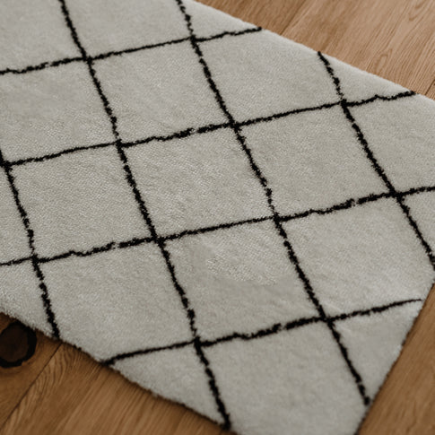 Waschbare Fußmatte Karos Creme