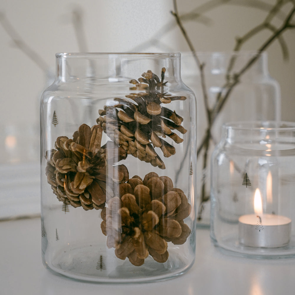 Weihnachtlicher Glanz: Vase aus Glas groß Tannen – Eulenschnitt
