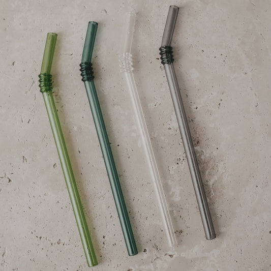 Strohhalme geknickt aus Glas 20cm Grün im 4er Set