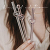 Drei limitierte Glasstrohhalme Bubble Heart in Klar, Rosa und Flieder mit Herzdetail