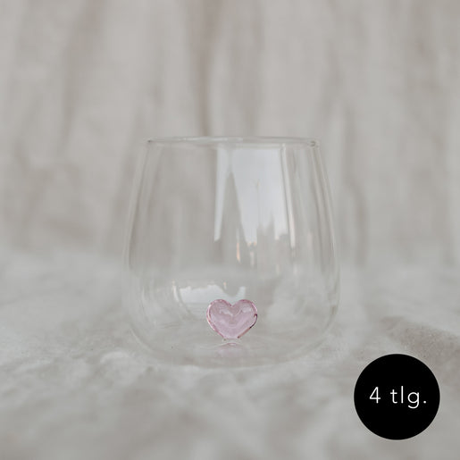 Trinkglas Herzfigur rosa im 4er Set