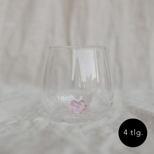 Trinkglas Herzfigur rosa im 4er Set