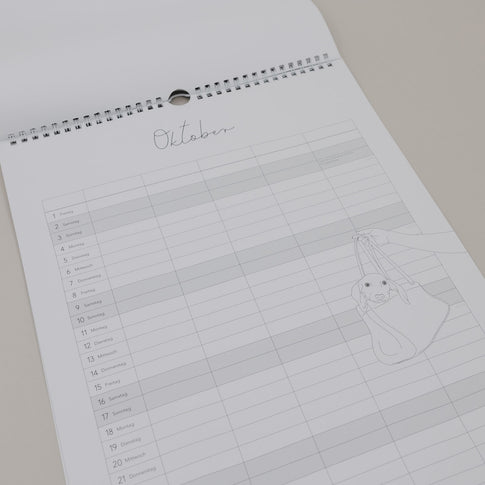 Familienkalender Oktober Monatsübersicht mit feiner Illustration