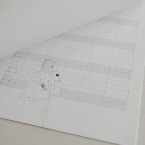Familienkalender mit Illustration und Wochenplanung im Überblick