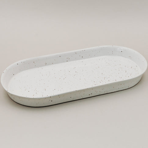 Große Servierschale Calma aus weißem, gesprenkeltem Steingut
