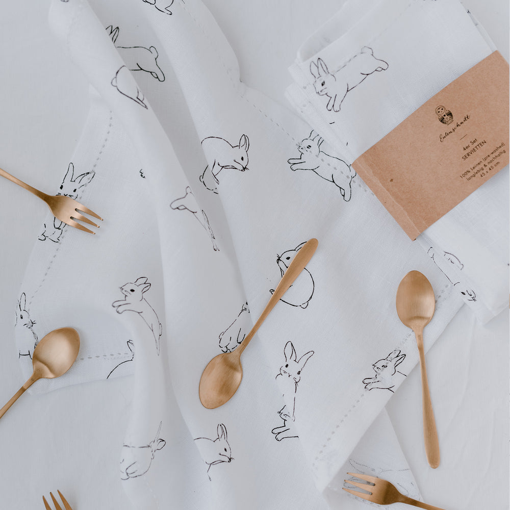 Leinen Servietten Kaninchen im 4er Set