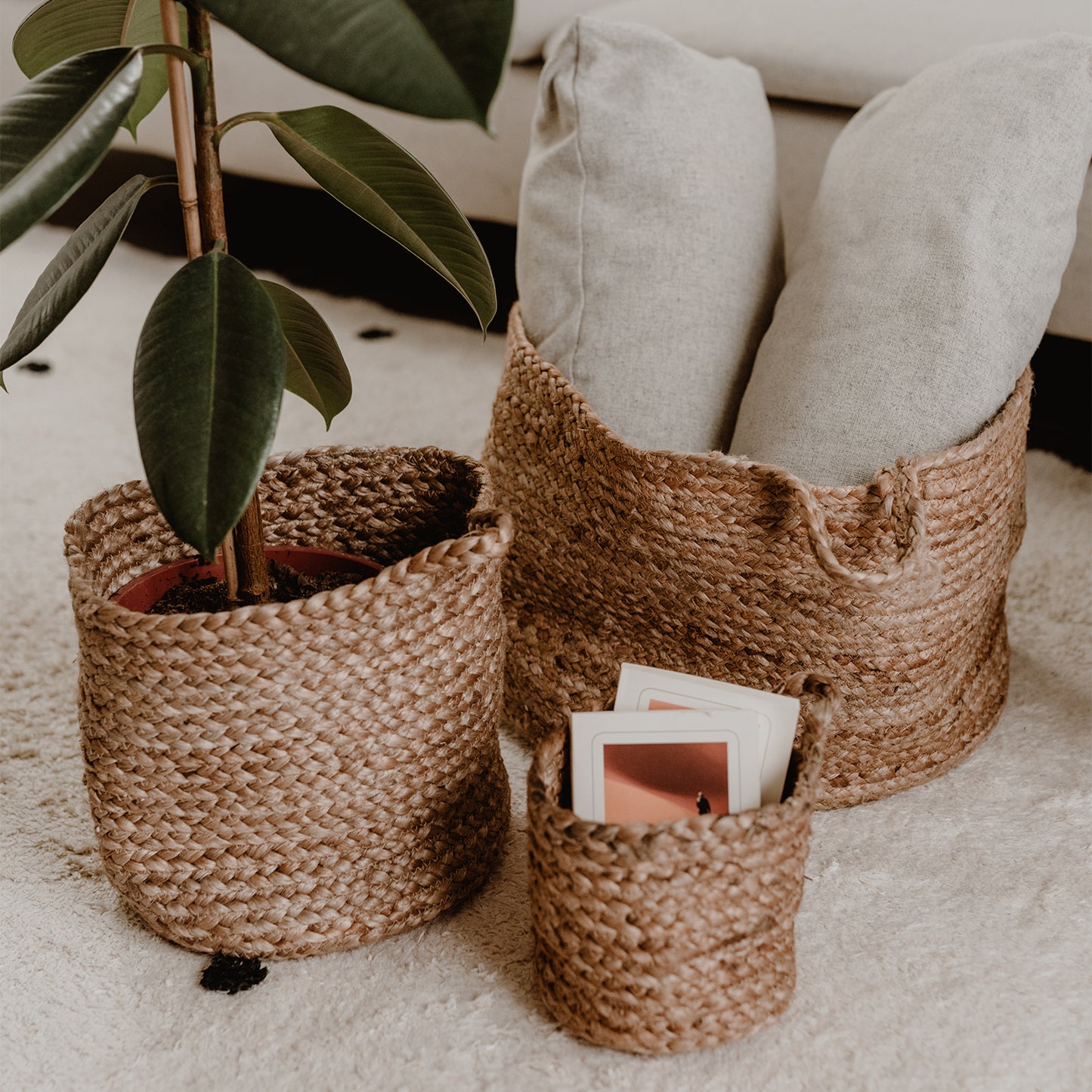 Panier de rangement en jute moyen