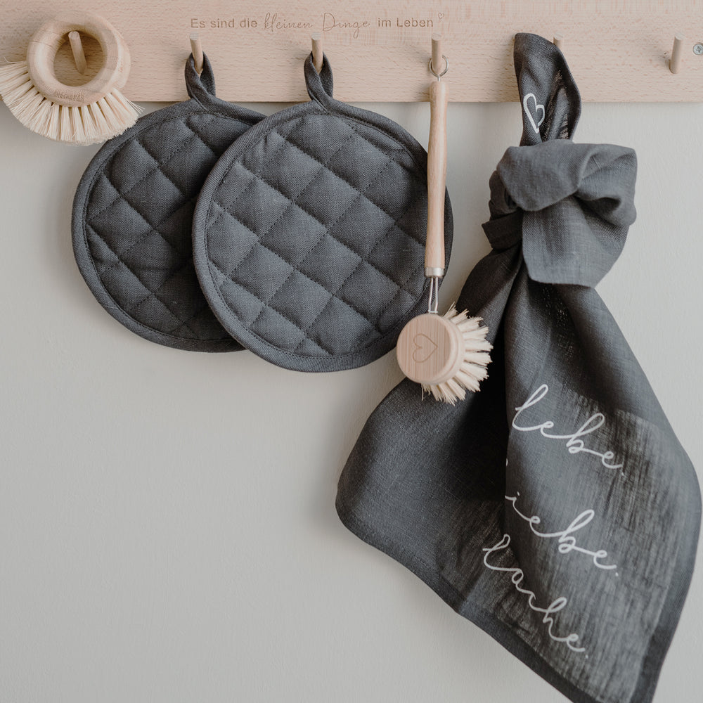 Torchons en lin Lebe Liebe Lache en lot de 2