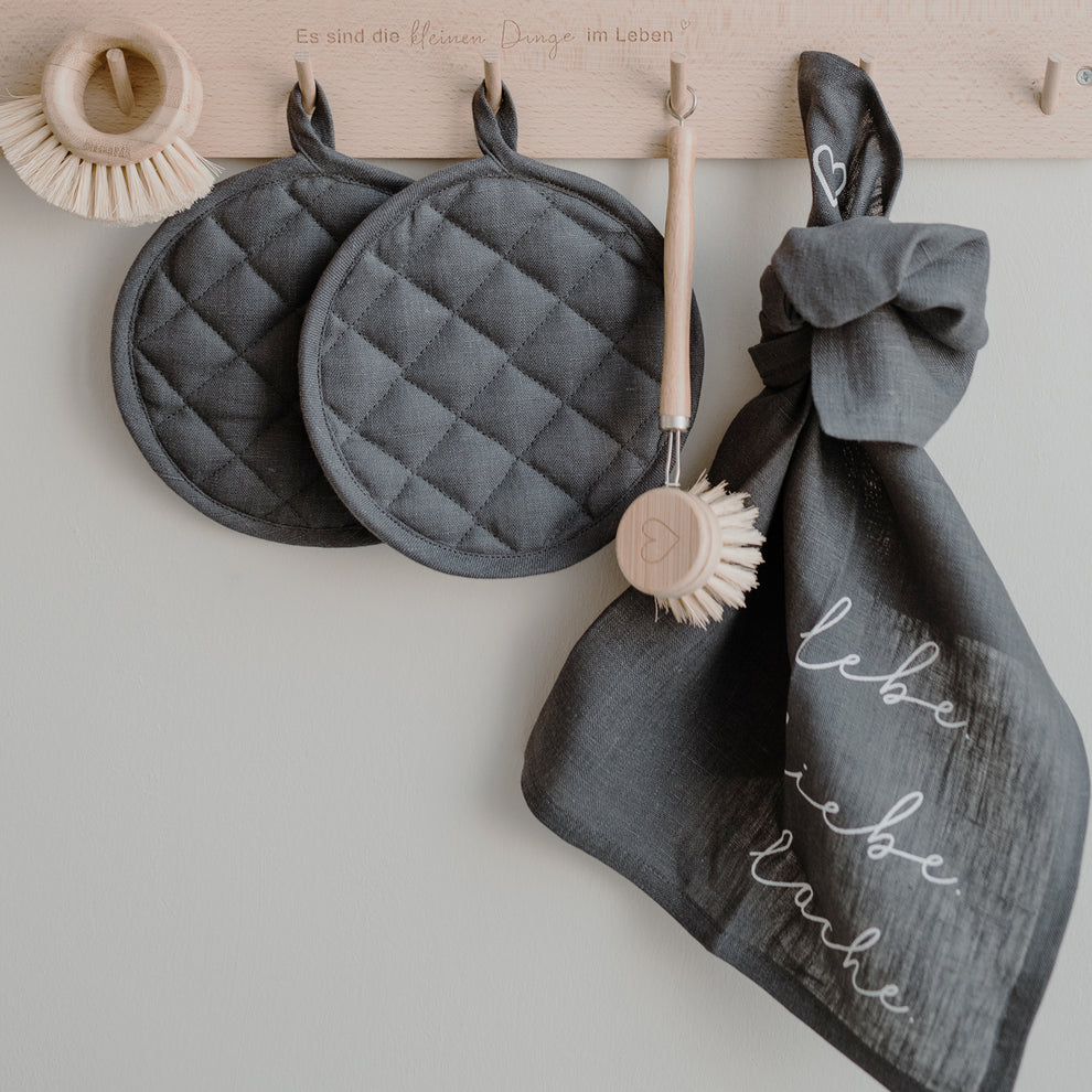 Torchons en lin Lebe Liebe Lache en lot de 2