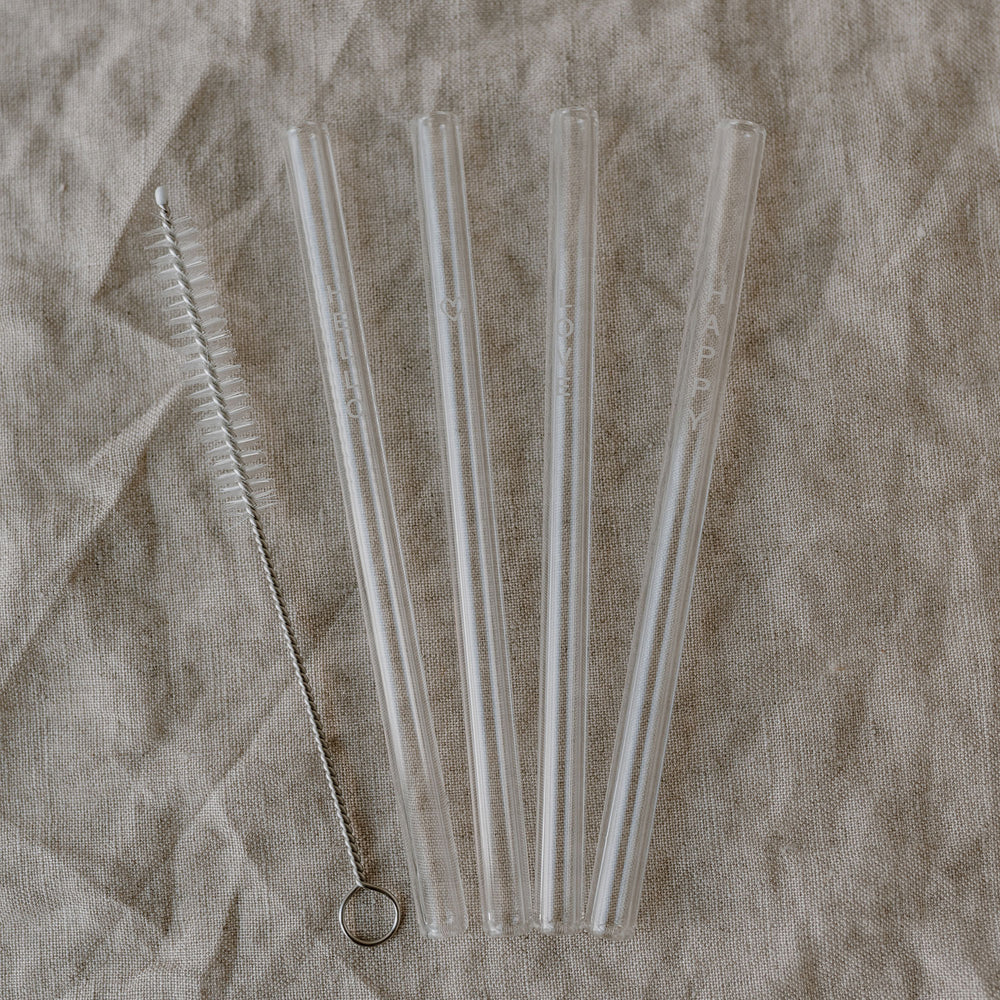 Pailles en verre Hello Love 13cm en lot de 4