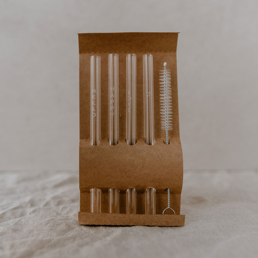 Pailles en verre Hello Love 13cm en lot de 4