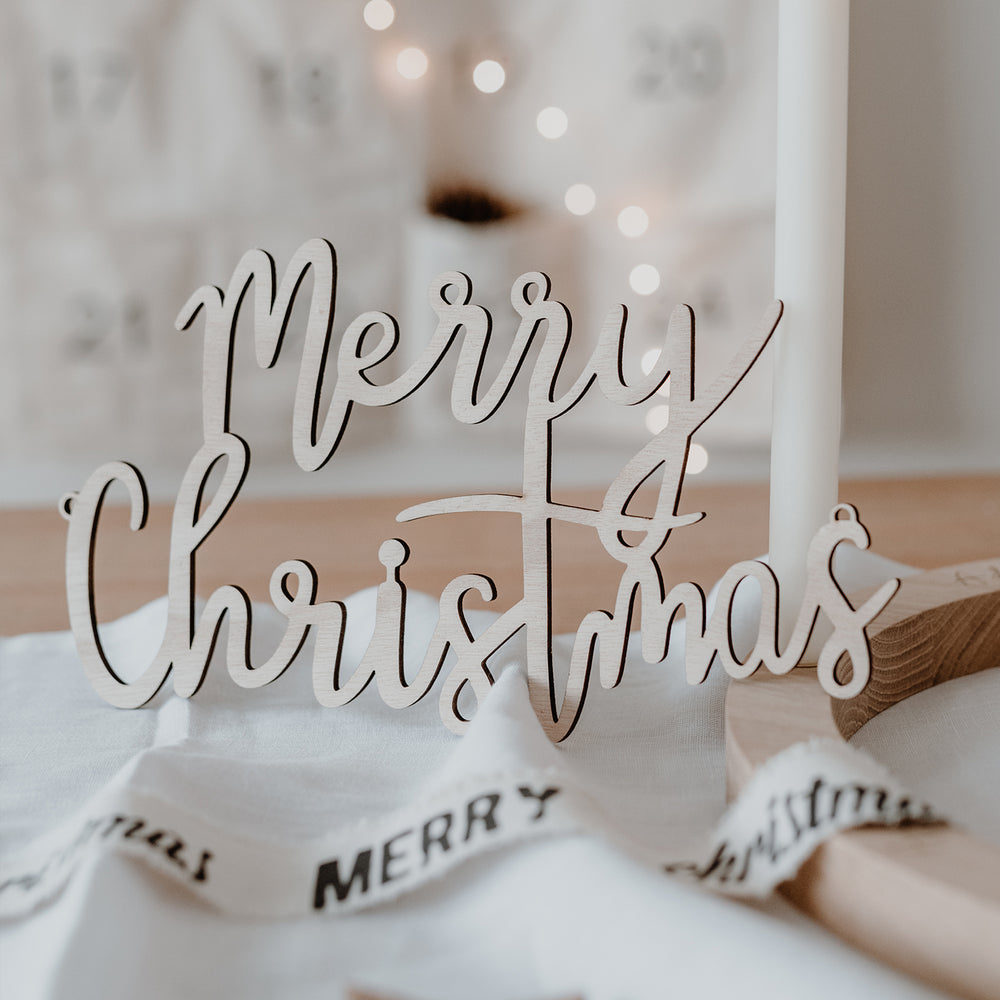Holzschriftzug Merry Christmas Natur