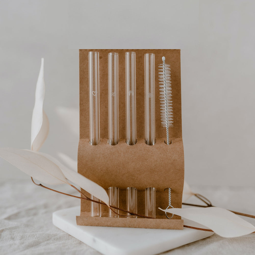 Strohhalme Sommer aus Glas 13cm im 4er Set