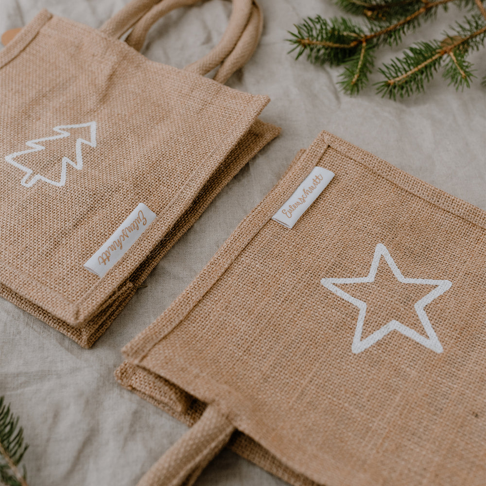 Mini Jute Shopper Stern & Tanne im 2er Set